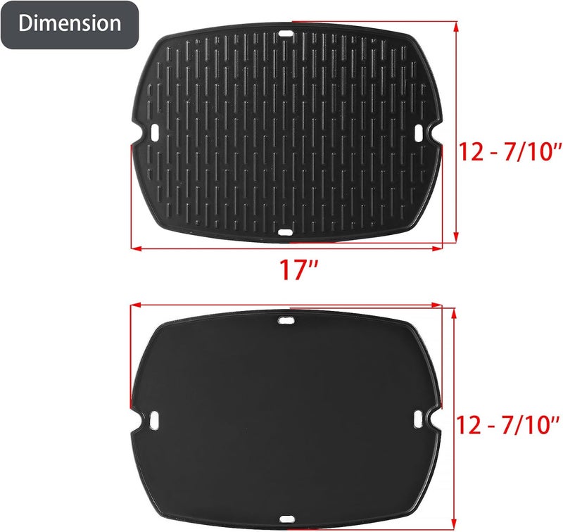 Charbrofire 7582 Q1200 Griddle Full Size Grill Replacement Parts for Weber Baby Q Q100 Q120 Q140 Q1000 Q1400 Flat Top Griddle Insert 6558 7644 51010001 386002 516002 Accessories Cast Iron Reversible Griddle Plate - Image 3